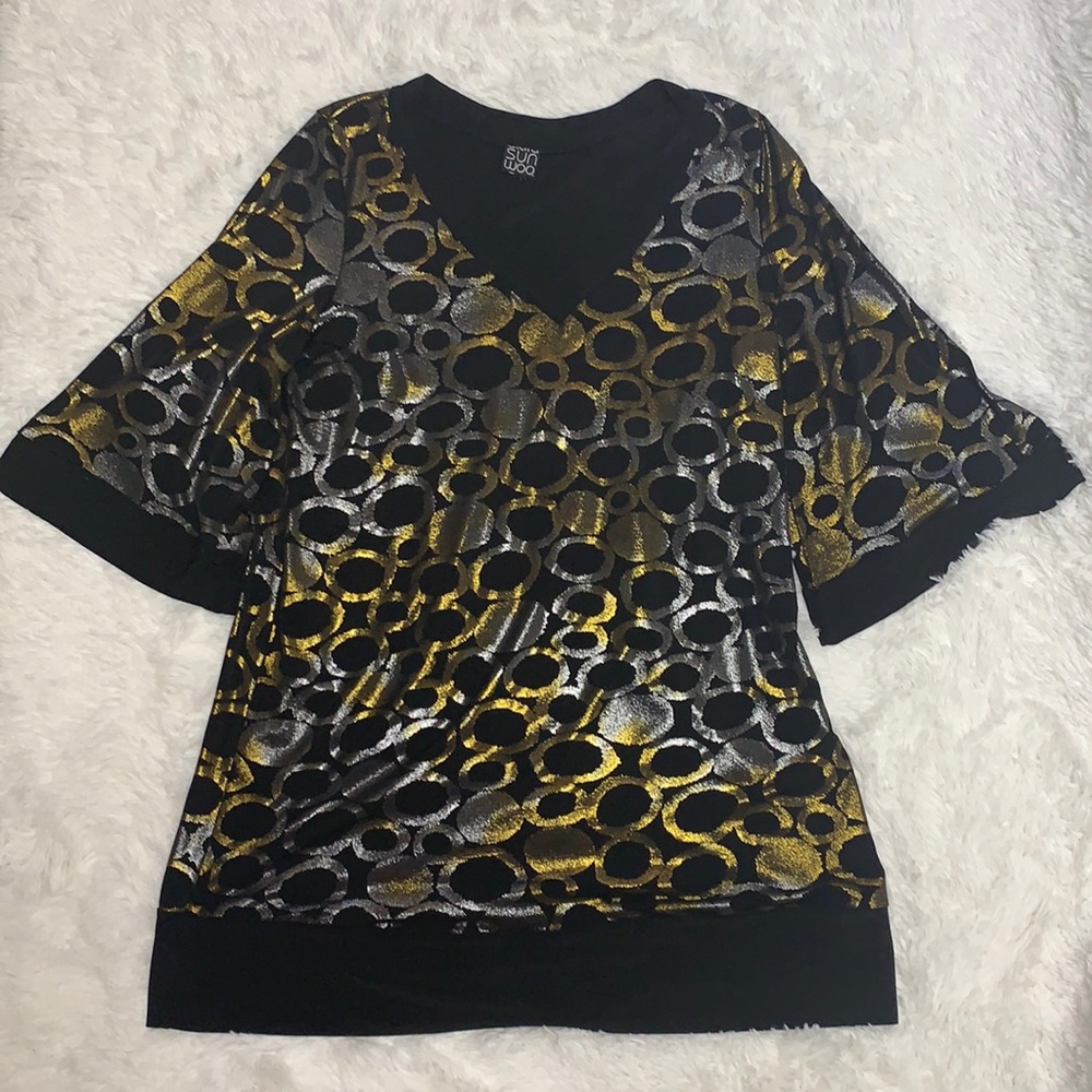 Clara Sun Woo mini shift dress bell slve metallic